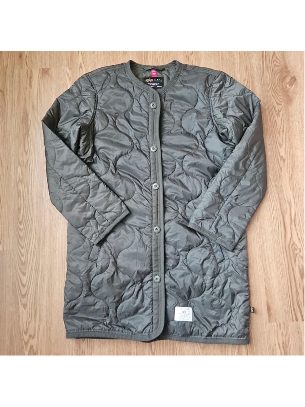 Alpha Industries Green Quilted Liner Jacket Field Button Military Long Small